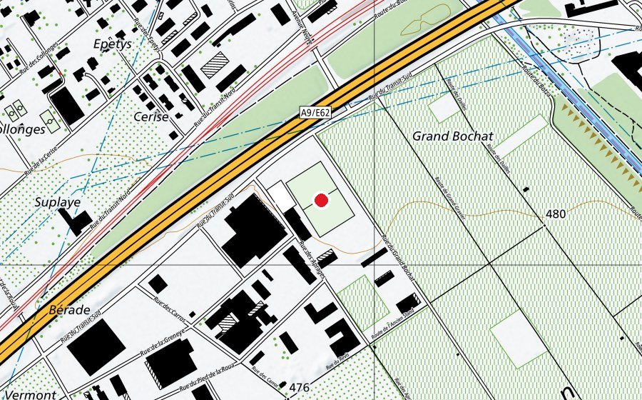 Karte mit dem Standort von Stade des Aprages (Sportplatz)