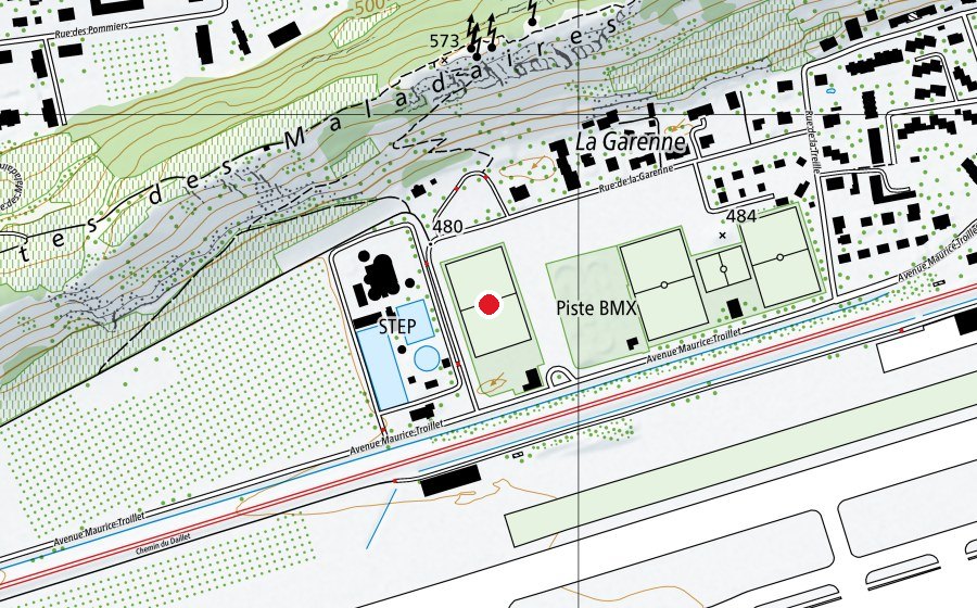 Carte indiquant l’emplacement de Stade des Collines (Terrain de sport)
