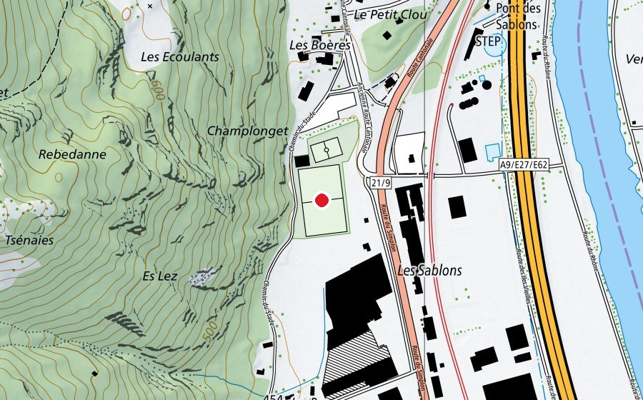 Karte mit dem Standort von Stade des Sablons (Sportplatz)