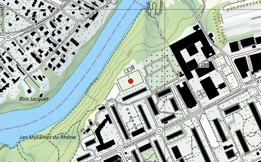 Carte indiquant l’emplacement de Stade des Tattes (Terrain de sport)