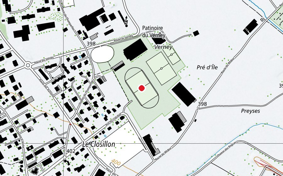 Carte indiquant l’emplacement de Stade des Verneys (Terrain de sport)
