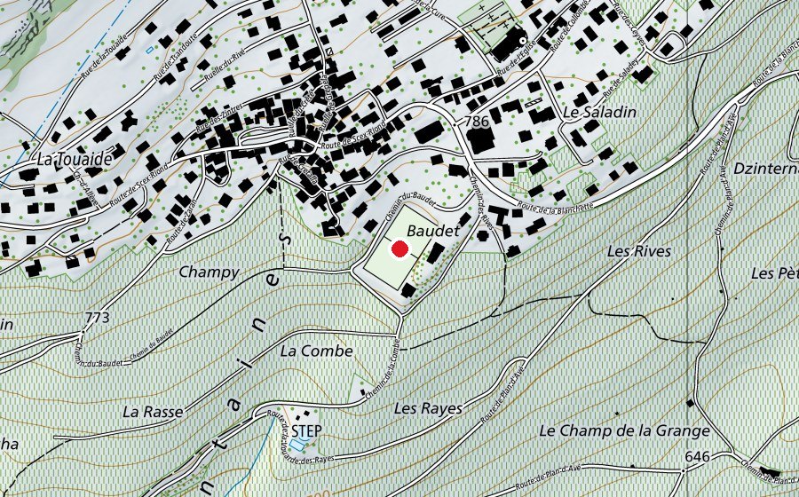 Carte indiquant l’emplacement de Stade du Baudet (Terrain de sport)