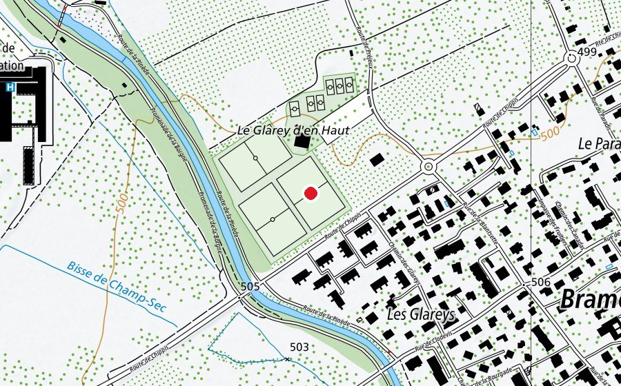 Carte indiquant l’emplacement de Stade du Bois-de-la-Borgne (Terrain de sport)