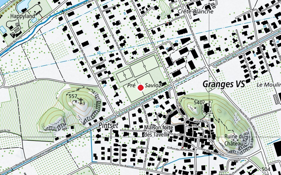 Carte indiquant l’emplacement de Stade du Pré de Savioz (Terrain de sport)