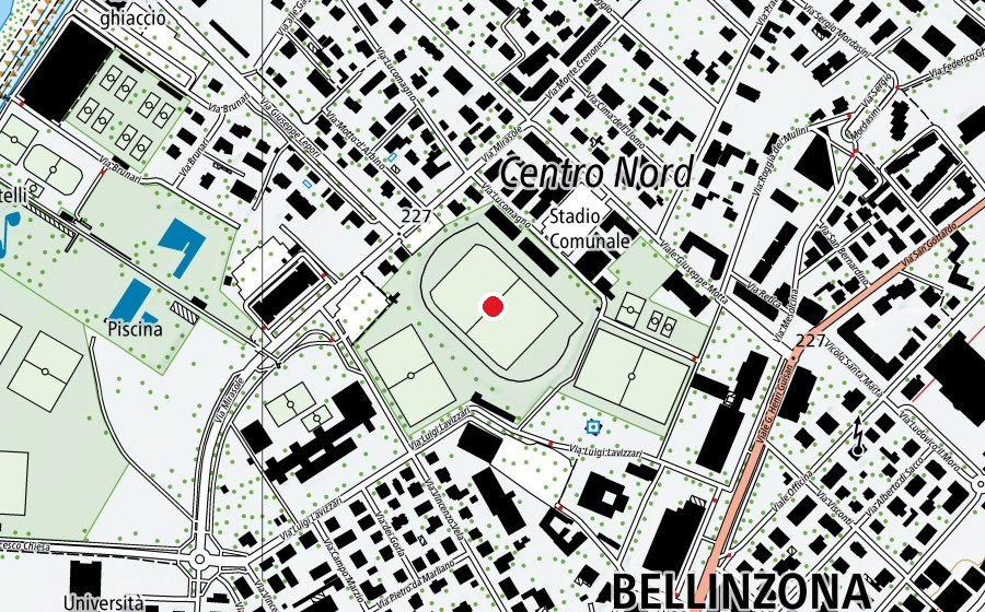 Carte indiquant l’emplacement de Stadio Comunale Bellinzona (Terrain de sport)