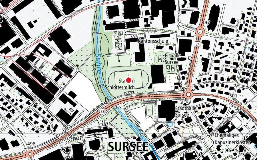 Map showing the location of Stadion Schlottermilch (Sports field)