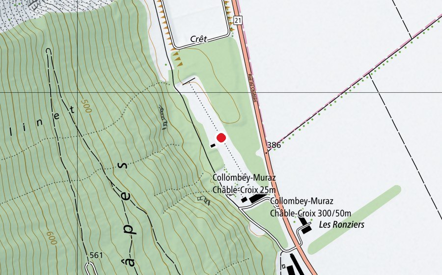 Mappa con la posizione di Stand de tir 300m de Châble-Croix (Campo sportivo)