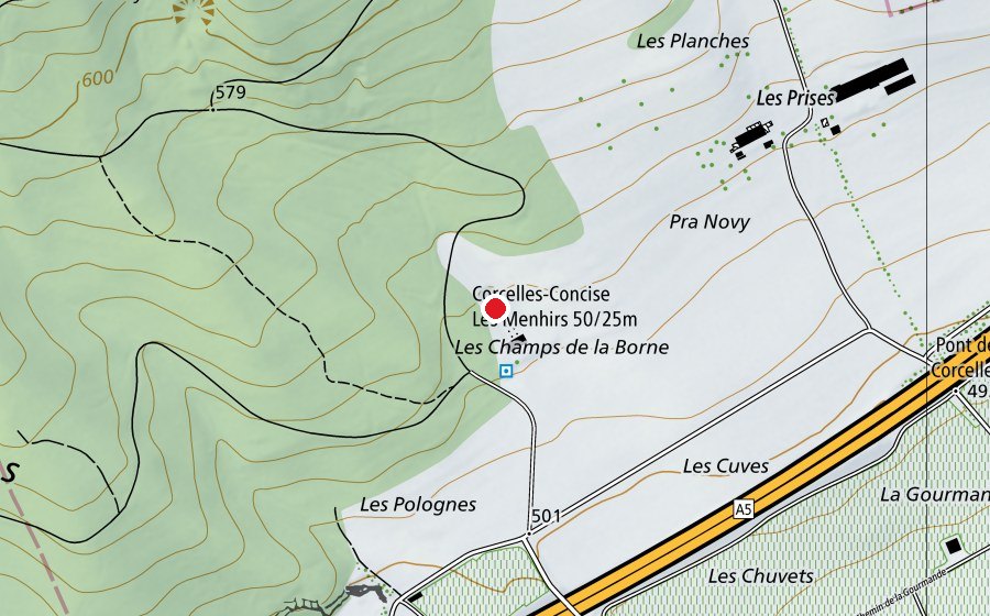 Mappa con la posizione di Stand de tir de Corcelles-près-Concise (Campo sportivo)