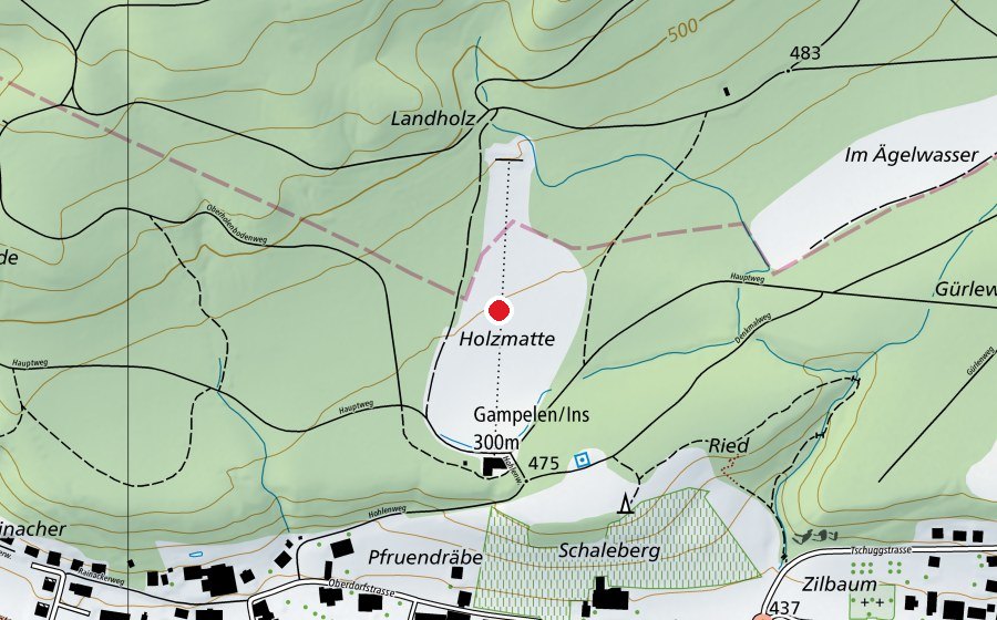 Map showing the location of Stand de tir de Gampelen 300 m (Sports field)
