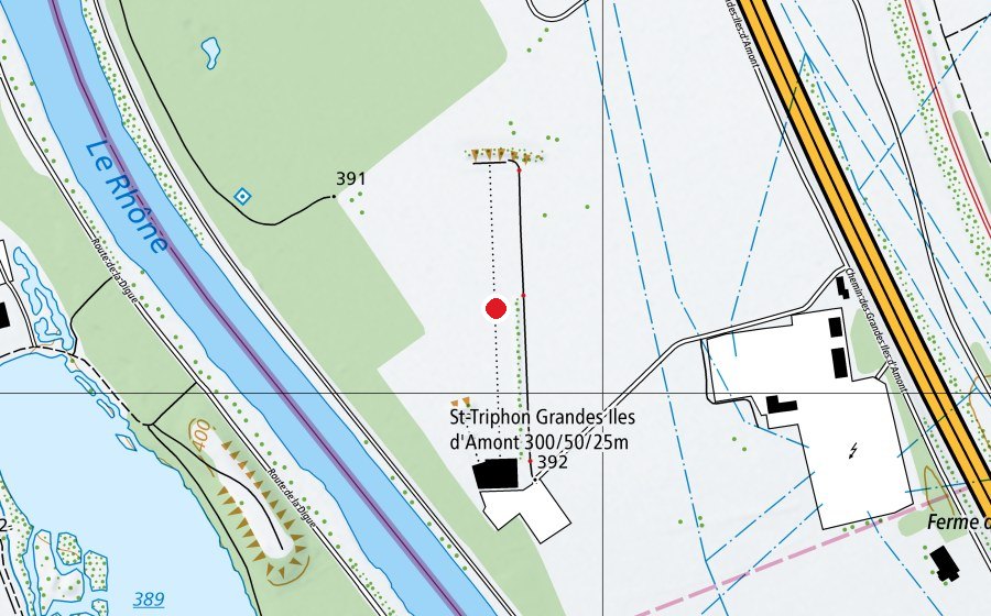 Carte indiquant l’emplacement de Stand des grandes Iles d'Amont (Terrain de sport)