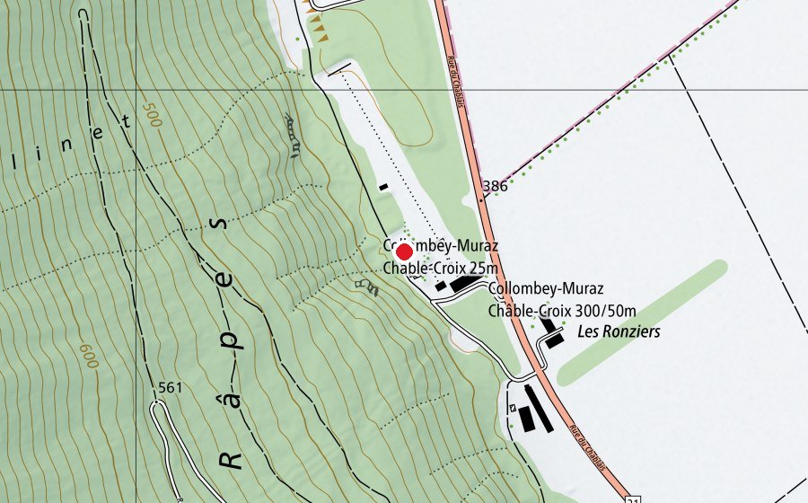 Karte mit dem Standort von Stand Multicalibre de Châble-Croix (Sportplatz)