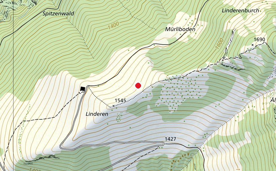 Karte mit dem Standort von Startplatz Linderenalp N-W, S (Sportplatz)
