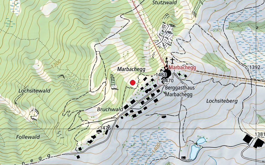 Carte indiquant l’emplacement de Startplatz Marbachegg N (Terrain de sport)