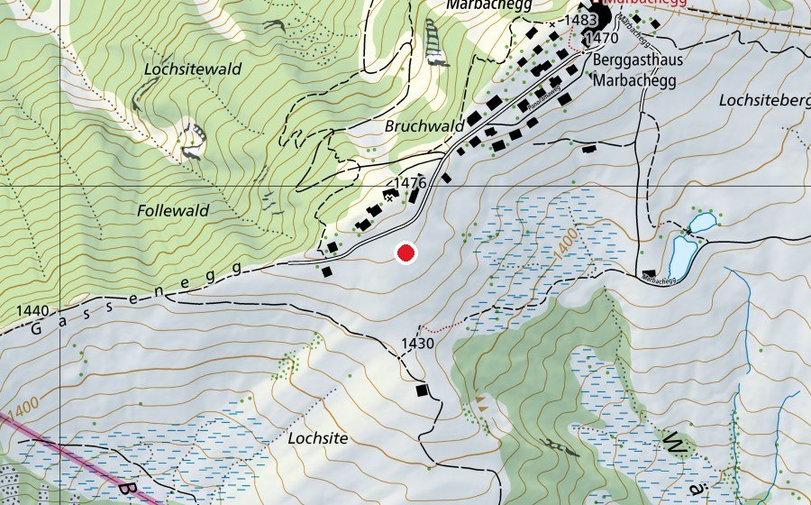 Mappa con la posizione di Startplatz Marbachegg S (Campo sportivo)