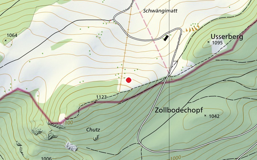 Karte mit dem Standort von Startplatz Schwaengimatt (Sportplatz)