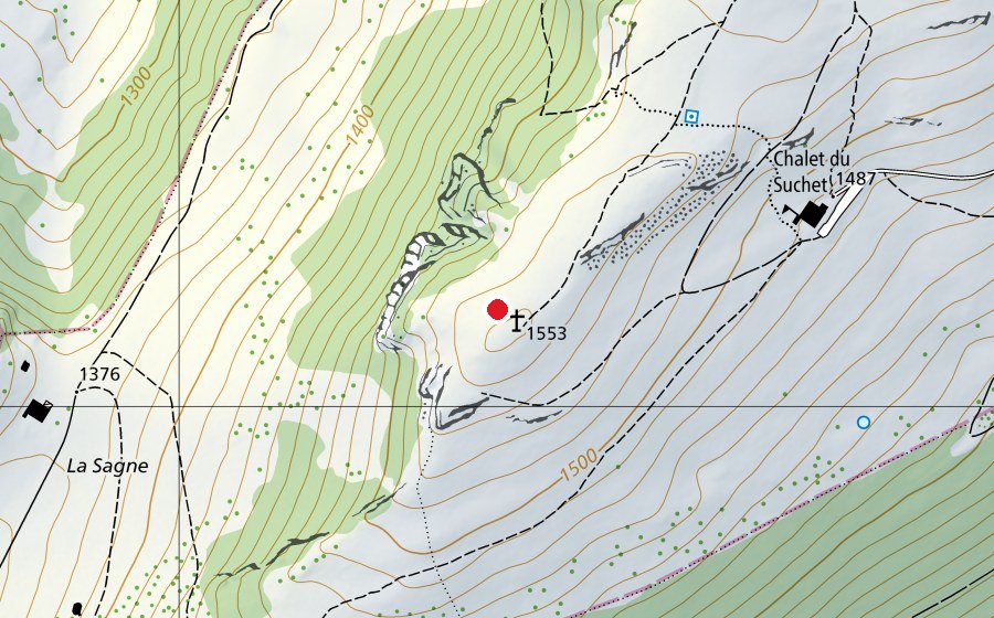 Carte indiquant l’emplacement de Suchet "La Croix" (Terrain de sport)