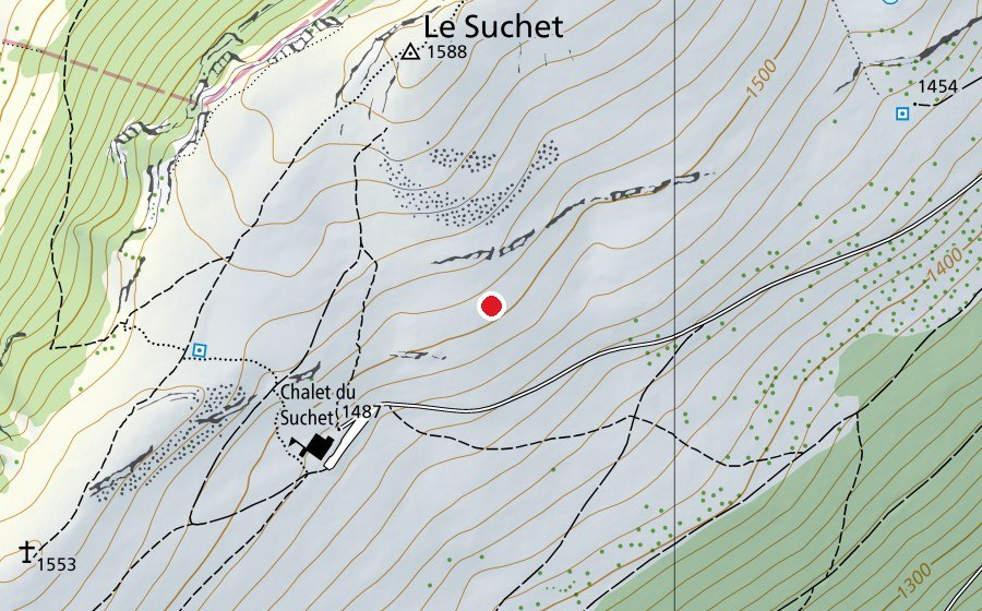 Map showing the location of Suchet "La rampe" (Sports field)