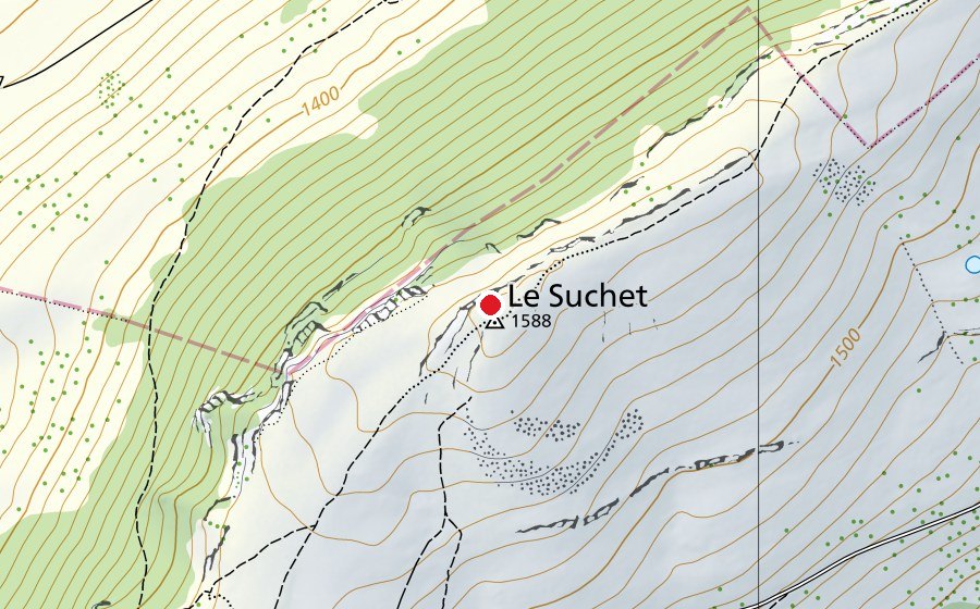 Carte indiquant l’emplacement de Suchet "Sommet Nord" (Terrain de sport)