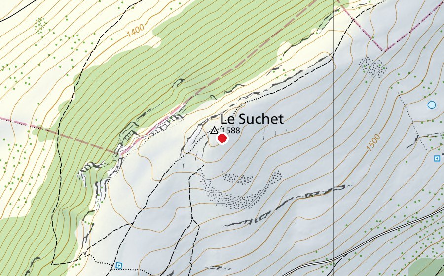 Carte indiquant l’emplacement de Suchet "Sommet sud" (Terrain de sport)