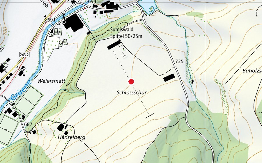 Carte indiquant l’emplacement de Sumiswald 300 m (Terrain de sport)