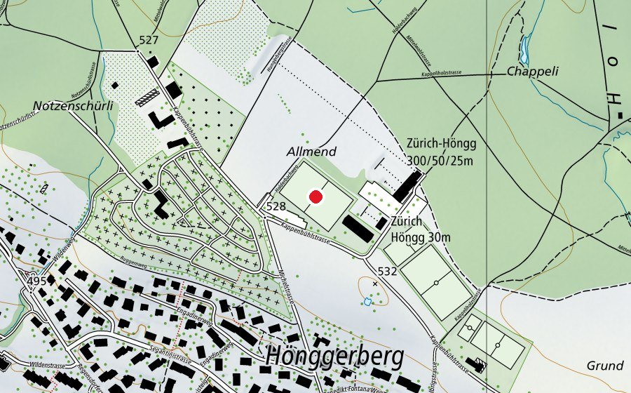 Karte mit dem Standort von SV Höngg Allmend Platz 1 (Sportplatz)