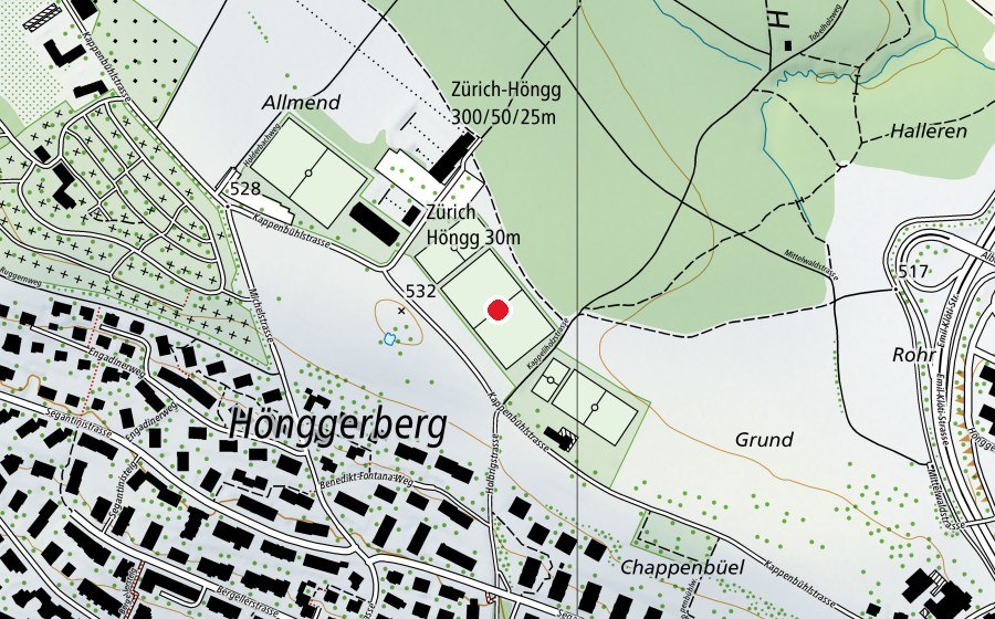Map showing the location of SV Höngg Allmend Platz 2 (Sports field)