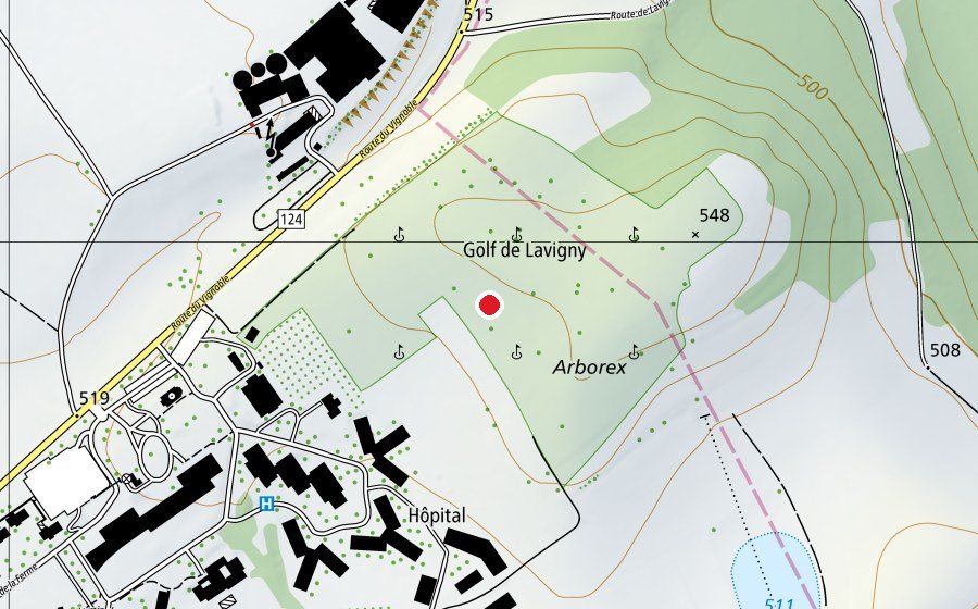 Mappa con la posizione di Swin Golf Lavigny (Campo sportivo)