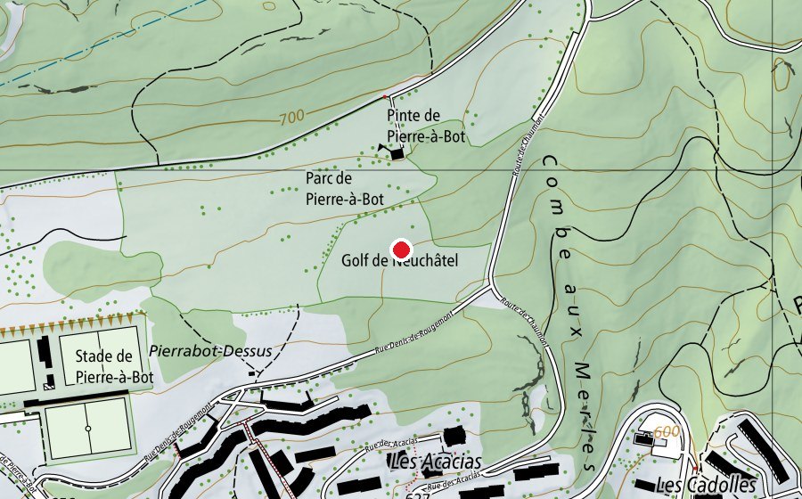Mappa con la posizione di Swin Golf Neuchâtel (Campo sportivo)