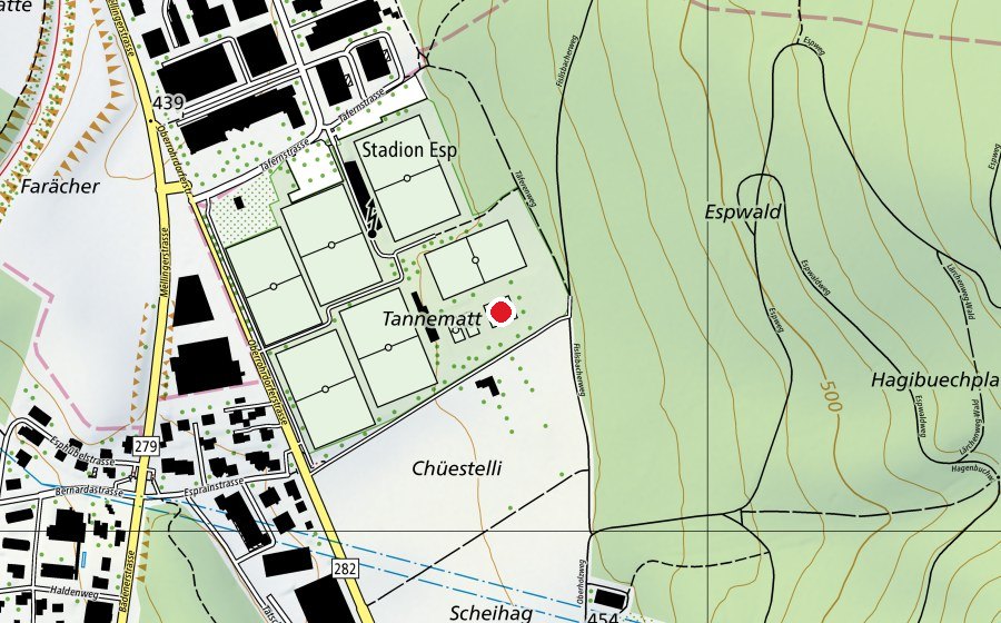 Map showing the location of TC Fislisbach Esp (Sports field)