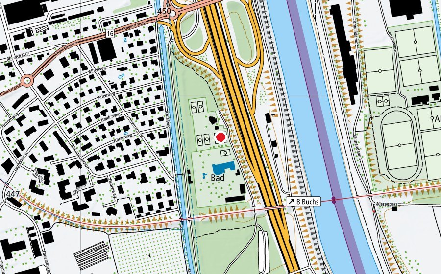 Map showing the location of Tennis Club Buchs (Sports field)