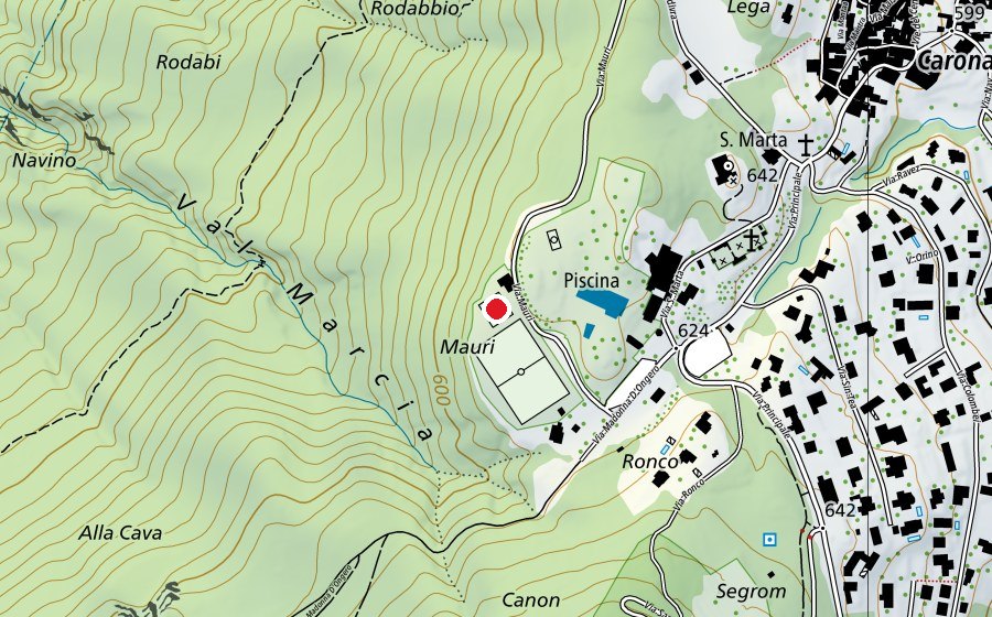 Mappa con la posizione di Tennis Club Carona (Campo sportivo)