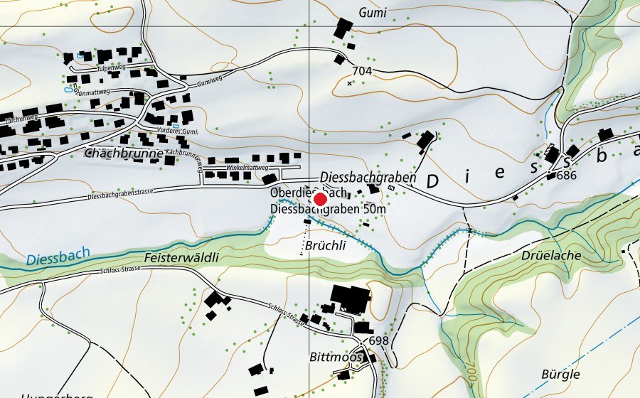 Mappa con la posizione di Tennis Club Oberdiessbach (Campo sportivo)