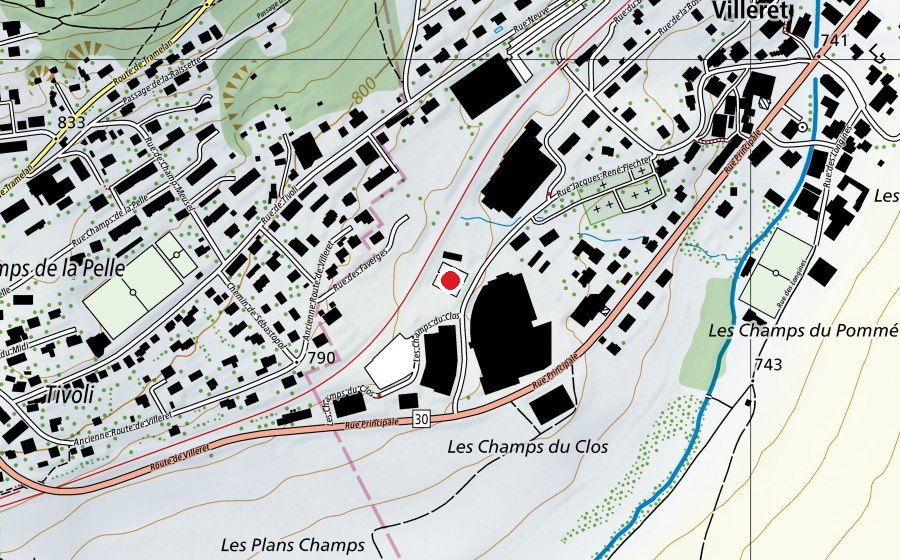 Mappa con la posizione di Tennis-Club Villeret (Campo sportivo)