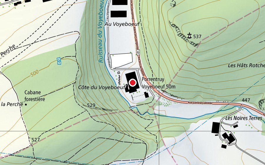 Carte indiquant l’emplacement de Tennis Couvert Ajoie (Terrain de sport)
