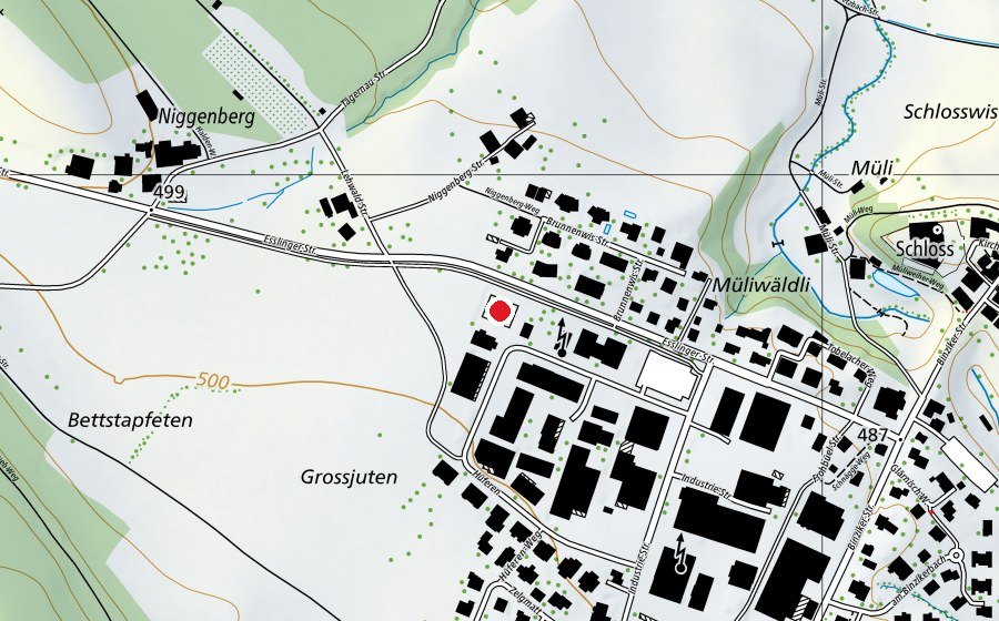 Carte indiquant l’emplacement de Tennisanlage TC Grüningen (Terrain de sport)