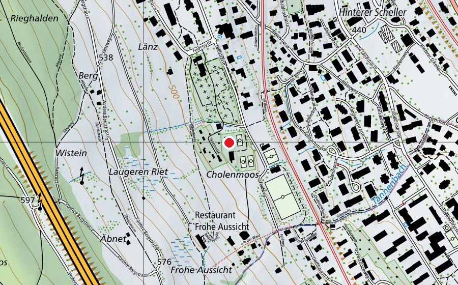 Map showing the location of Tennisclub Oberrieden (Sports field)