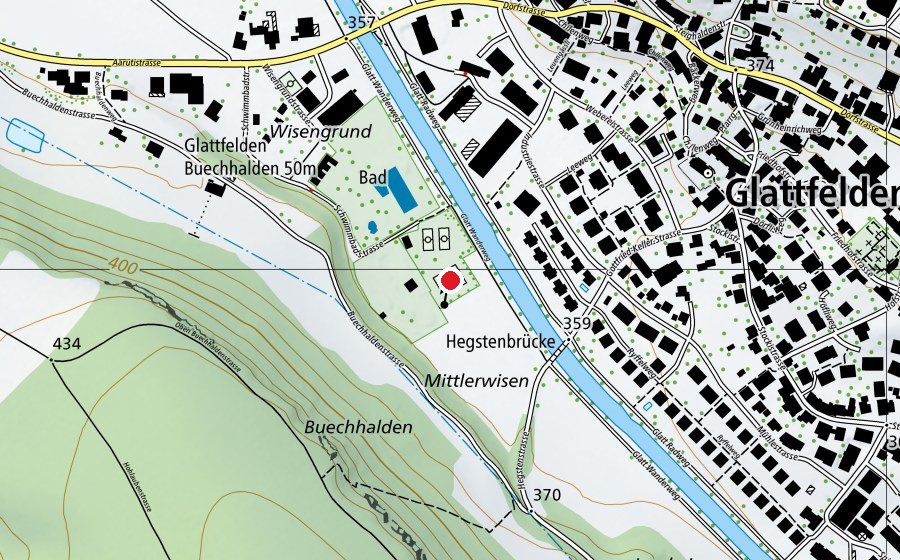Karte mit dem Standort von Tennisplatz 3+4 (Sportplatz)