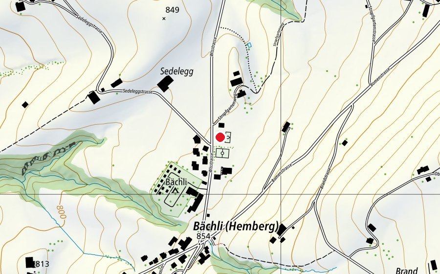 Karte mit dem Standort von Tennisplatz Bächli (Sportplatz)