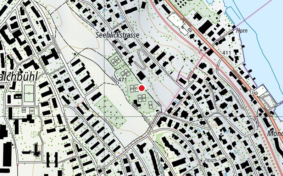 Carte indiquant l’emplacement de Tenniswand Seeblick (Terrain de sport)