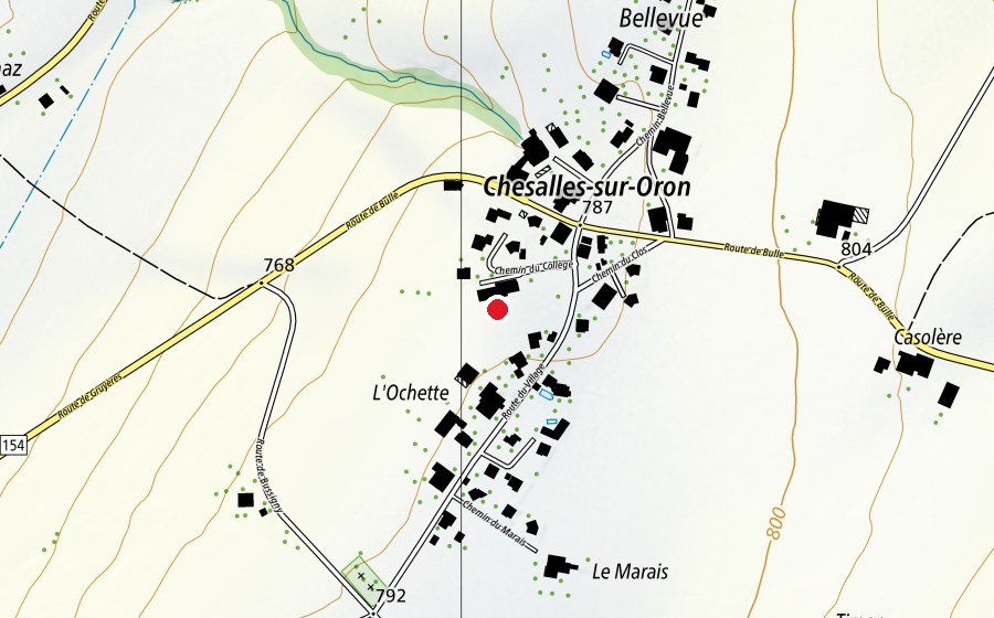 Map showing the location of Terrain de basket (Sports field)