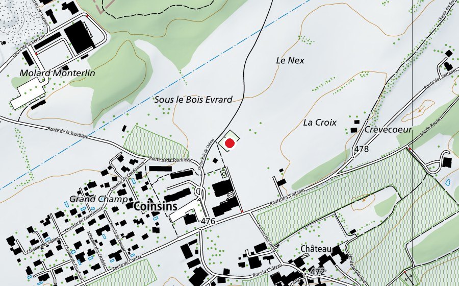 Karte mit dem Standort von Terrain de foot (Sportplatz)