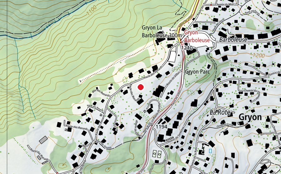 Map showing the location of Terrain de Foot (Sports field)