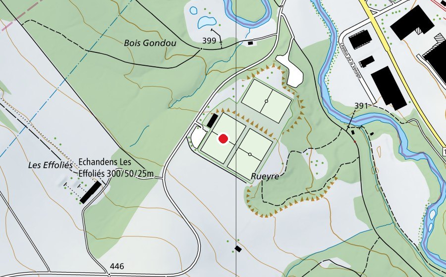 Mappa con la posizione di Terrain de Rueyre (Campo sportivo)