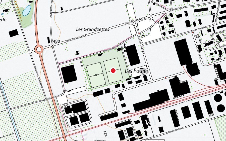 Karte mit dem Standort von Terrain de Sécheron (Sportplatz)