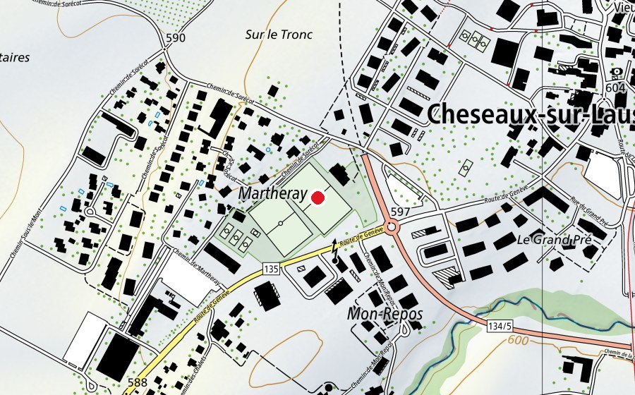 Carte indiquant l’emplacement de Terrain de Sorécot (Terrain de sport)