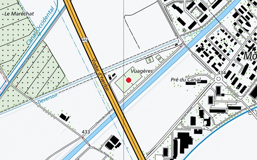 Carte indiquant l’emplacement de Terrain des Vuagères (Terrain de sport)
