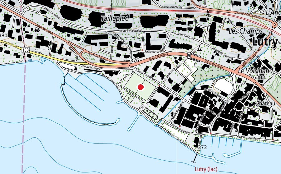 Carte indiquant l’emplacement de Terrain du Grand-Pont (Terrain de sport)