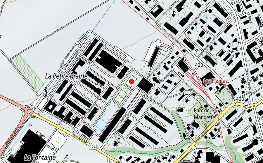 Map showing the location of Terrain multisports du Cossy (Sports field)