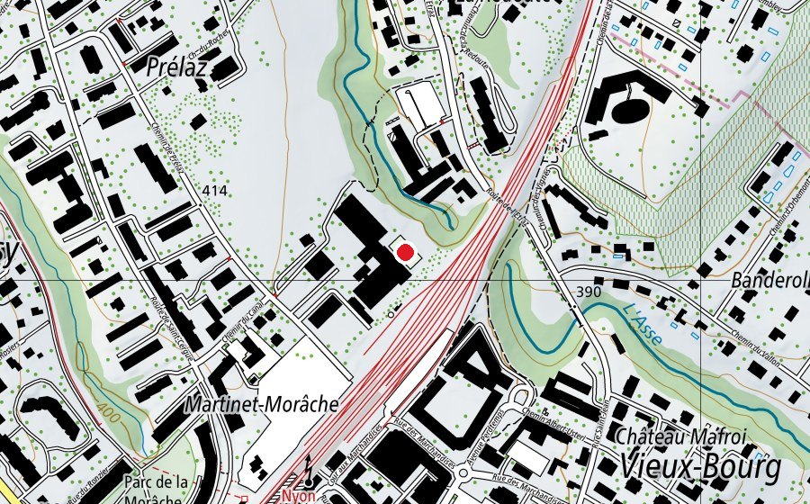 Mappa con la posizione di Terrain multisports du Rocher (Campo sportivo)