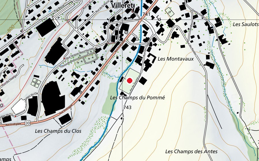 Karte mit dem Standort von Terrain US Villeret (Sportplatz)